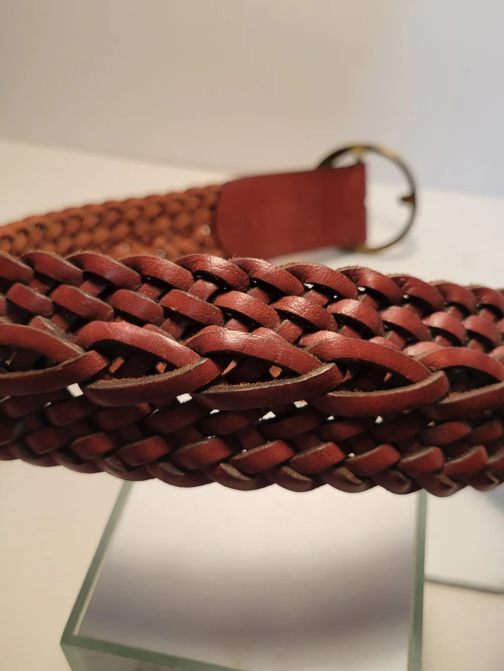Chico's Braided Leather Belt with Round Brass Buckle  Brown S. M/l